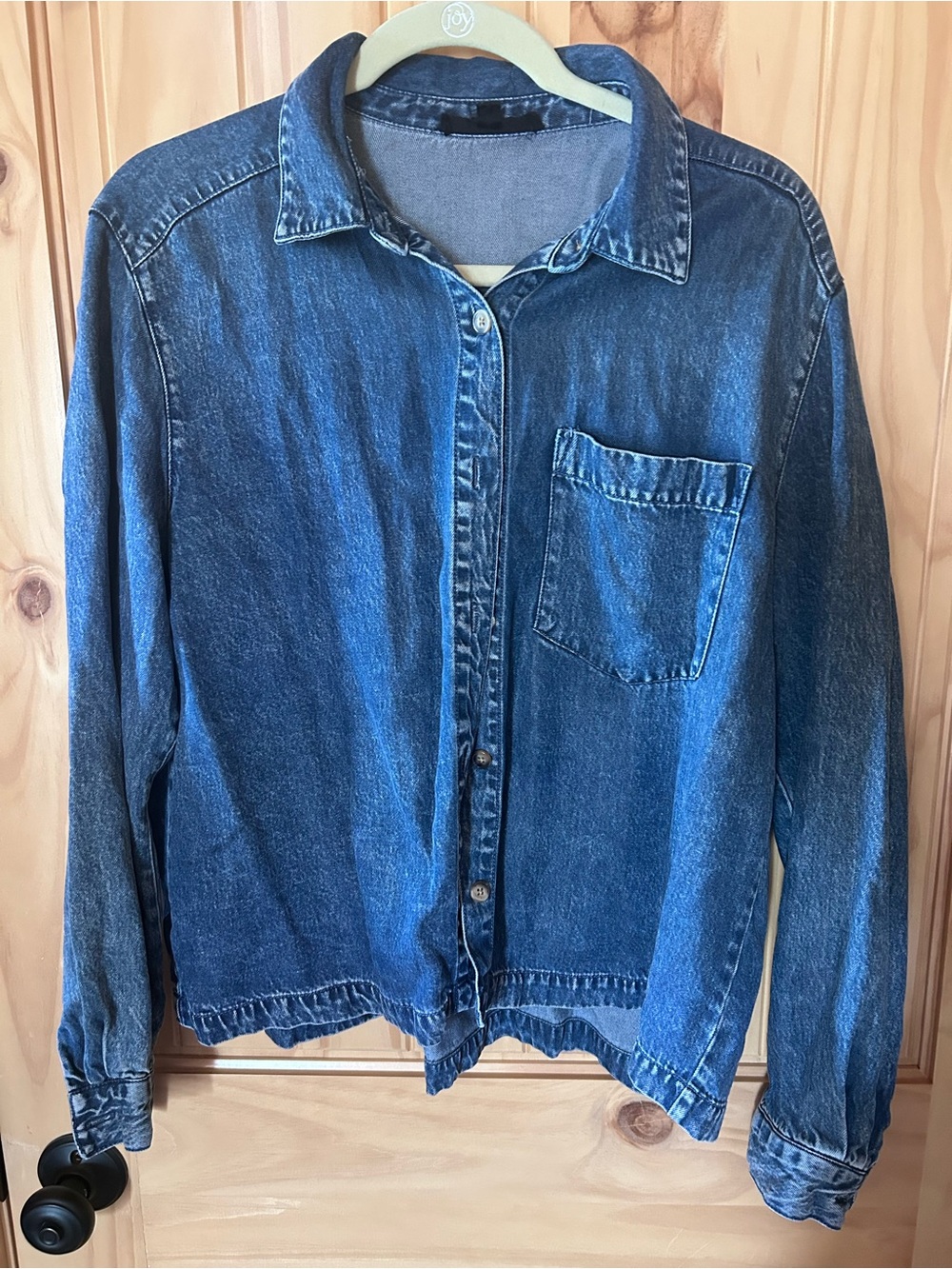 Jane and Delancey Washed Denim Button-Down Shirt - Blue